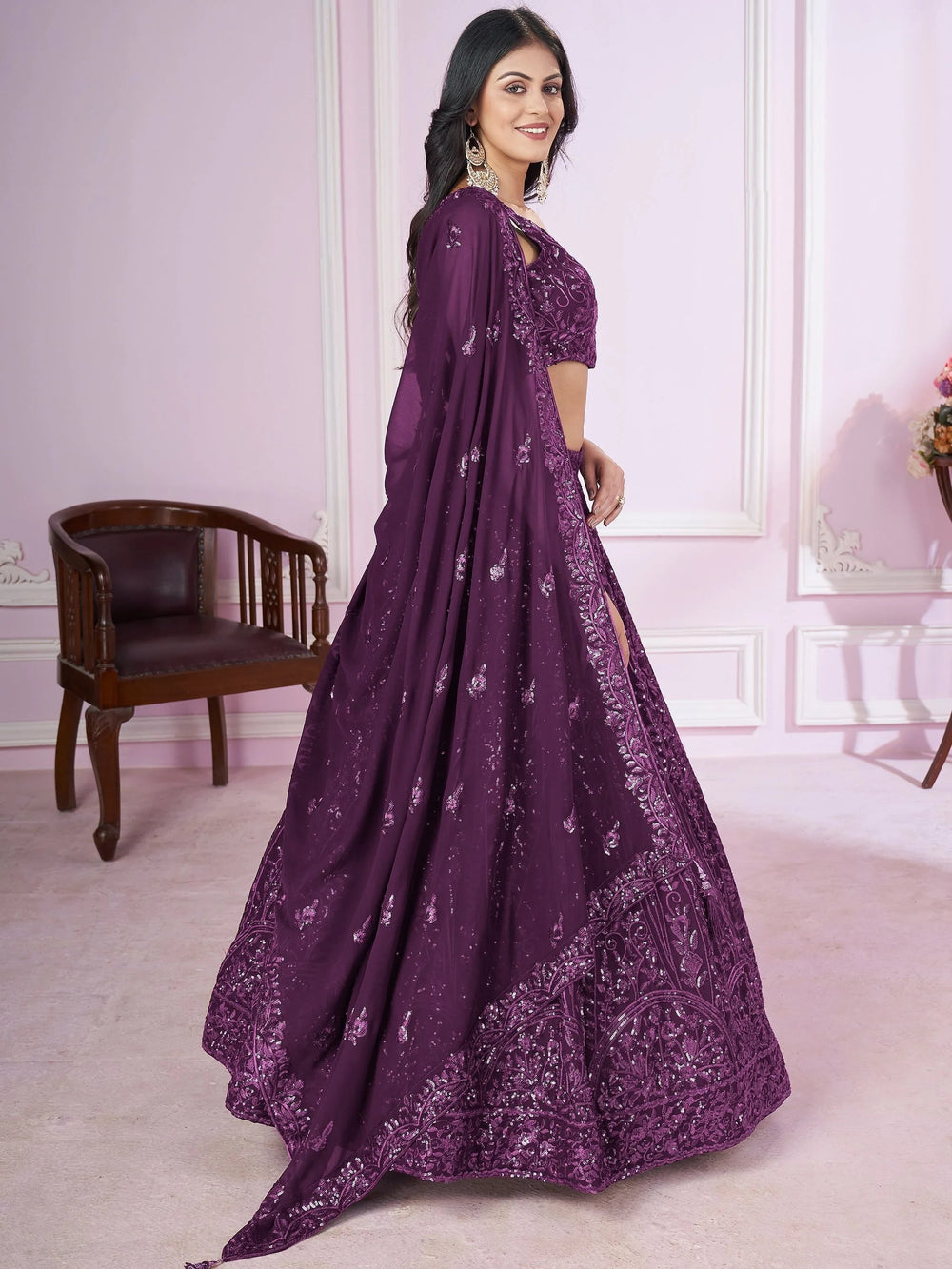 Purple Iconic Sequins Georgette Wedding Lehenga Choli Festive Collection