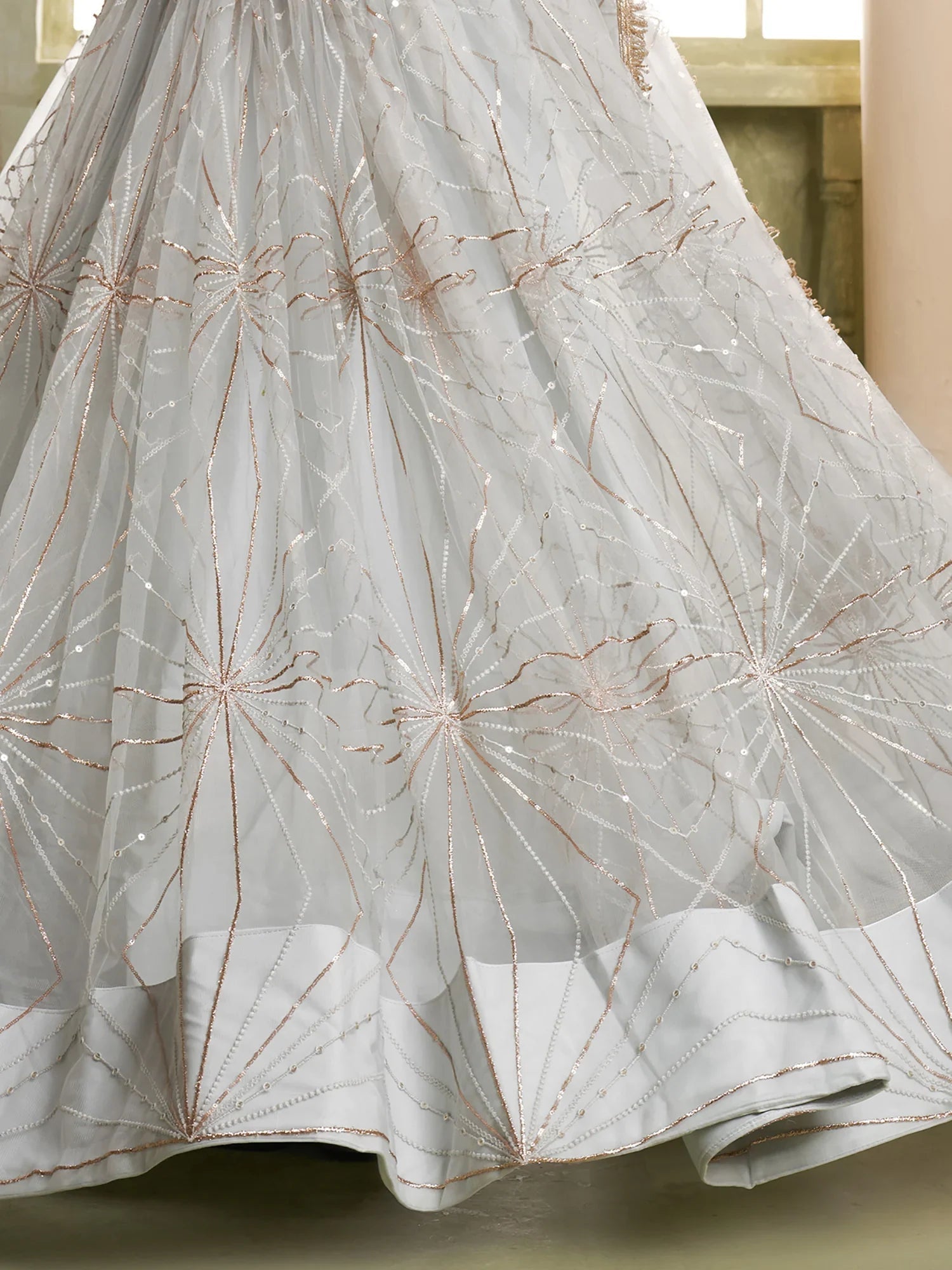 Light Grey Sequins Net Engagement Wear Lehenga Choli for Women