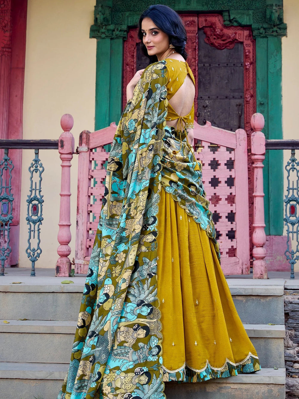 Vichitra silk embroidered lehenga choli with sequins work and dupatta for festival wear