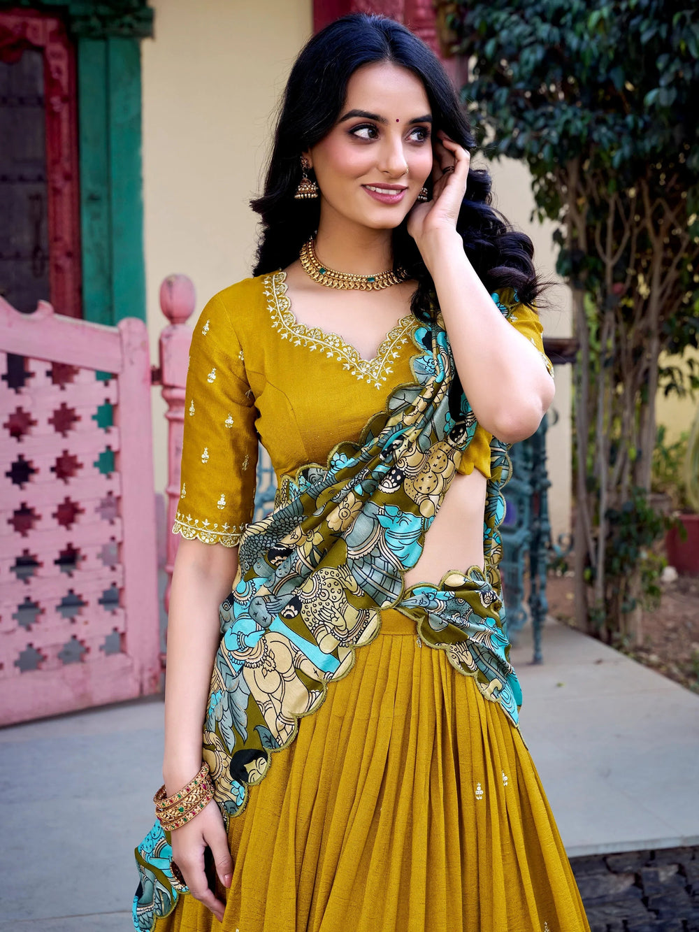 Vichitra silk embroidered lehenga choli with sequins work and dupatta for festival wear