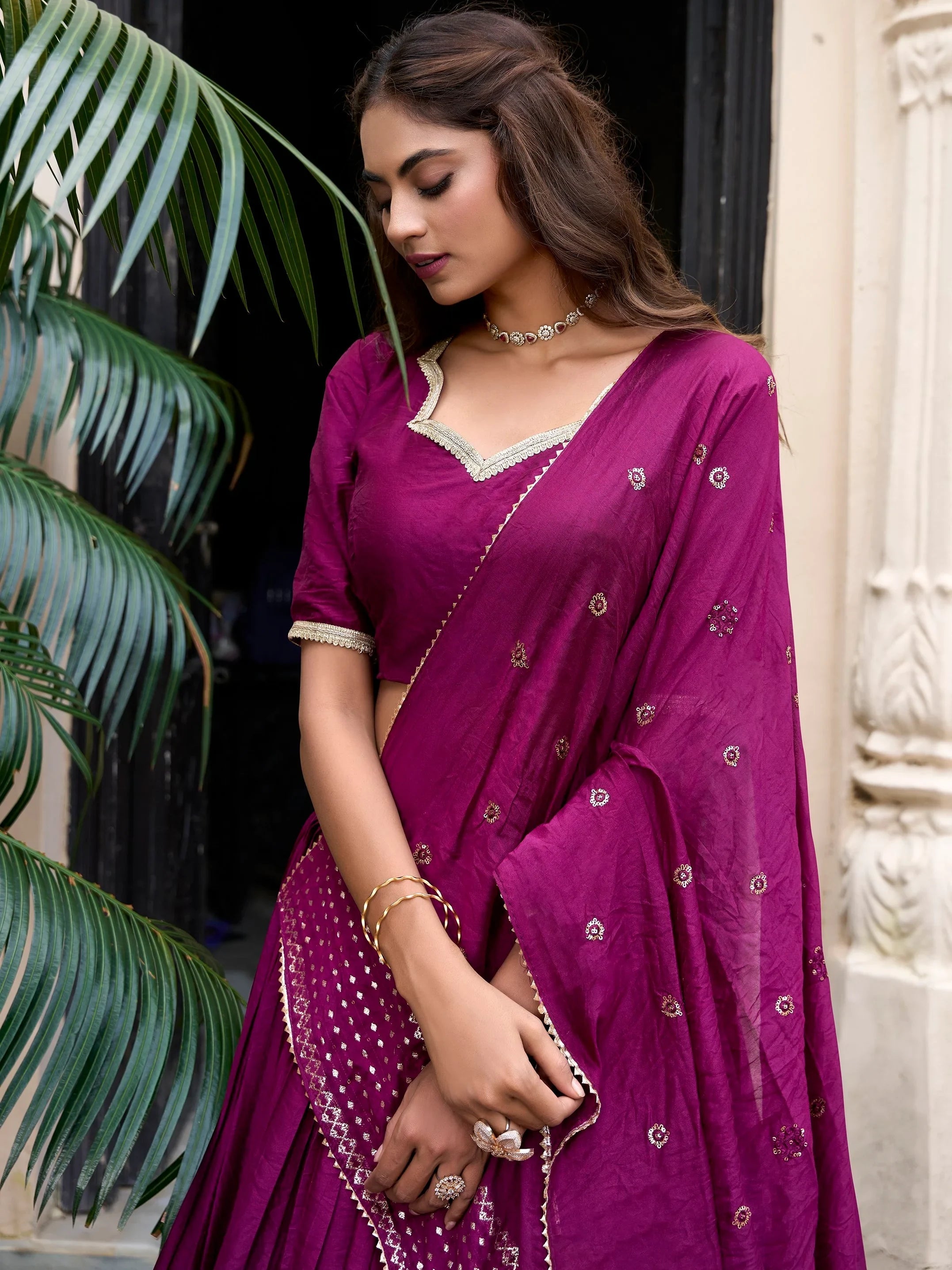 Chanderi silk zari weaving lehenga choli set for wedding and festival occasions