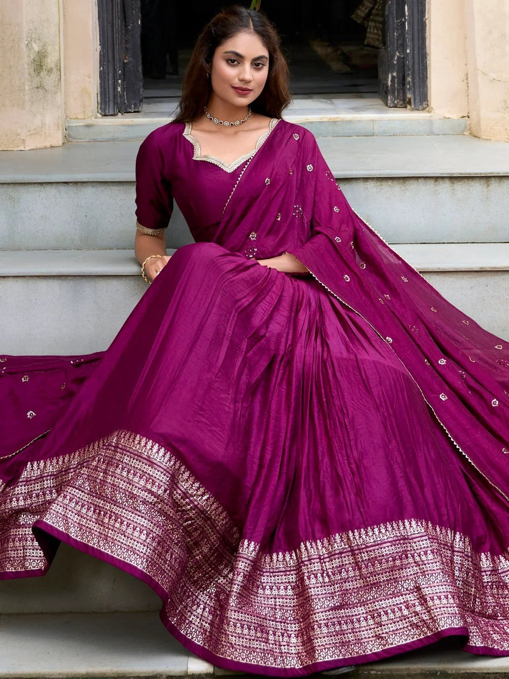 Chanderi silk zari weaving lehenga choli set for wedding and festival occasions