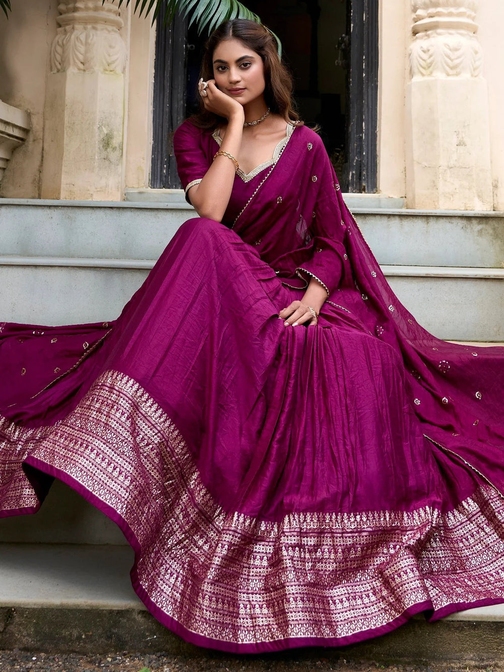 Chanderi silk zari weaving lehenga choli set for wedding and festival occasions