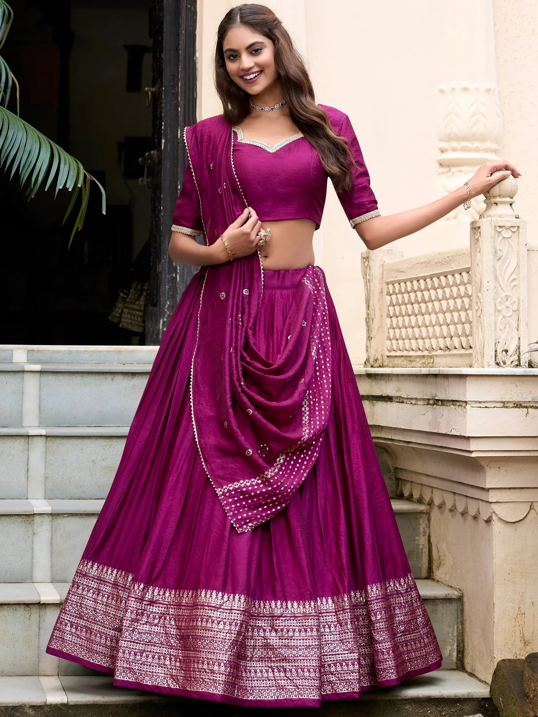 Chanderi silk zari weaving lehenga choli set for wedding and festival occasions