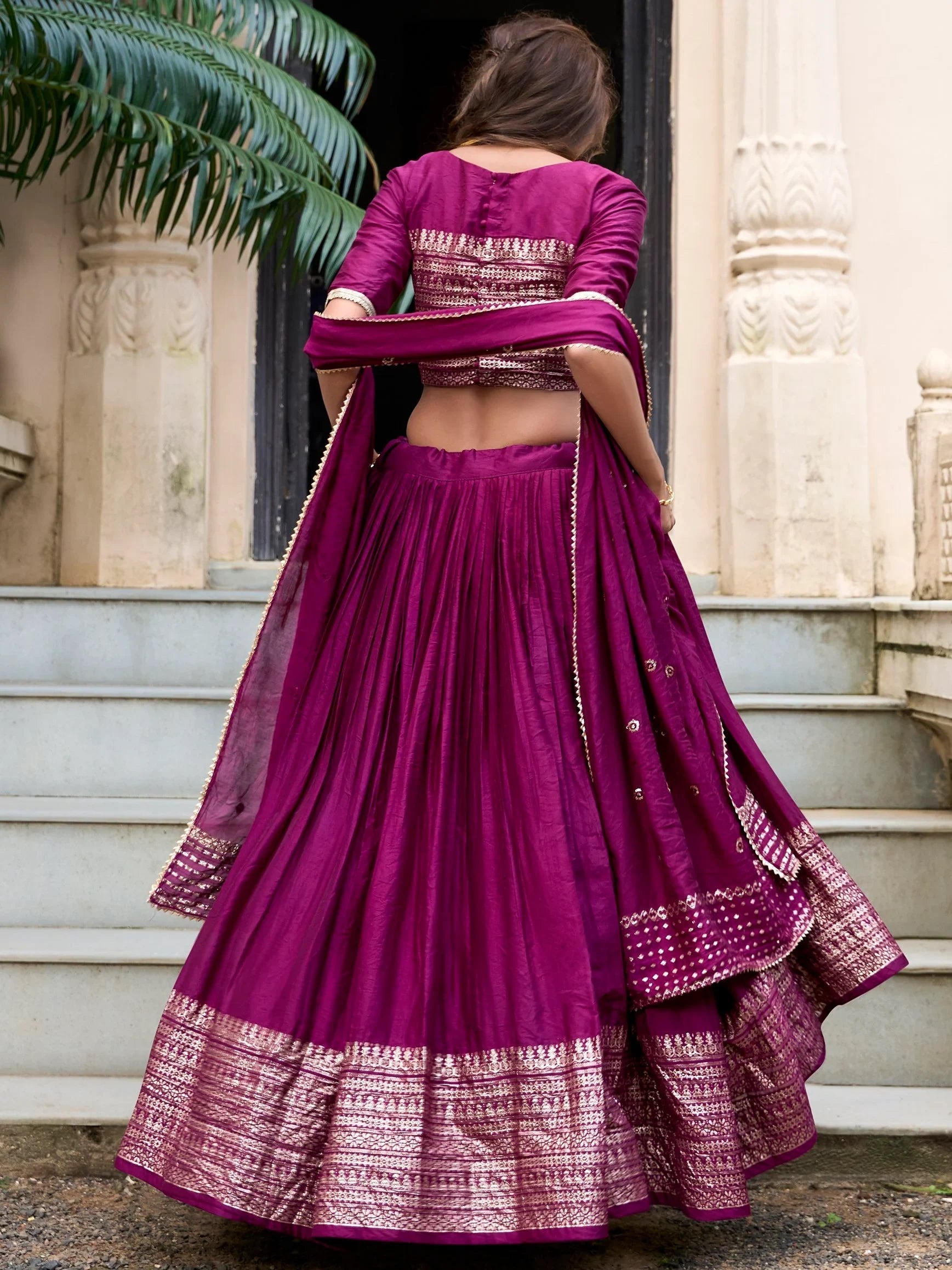 Chanderi silk zari weaving lehenga choli set for wedding and festival occasions