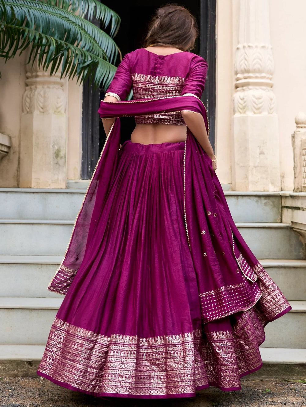 Chanderi silk zari weaving lehenga choli set for wedding and festival occasions
