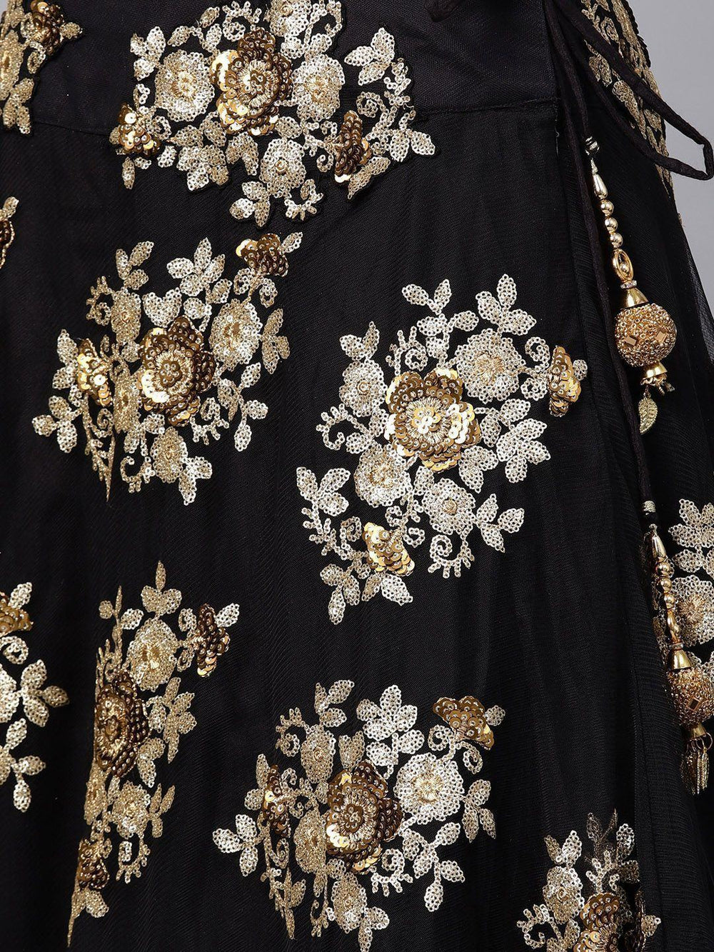 Black Floral Golden Sequins Work Net Fabric Party Lehenga Choli