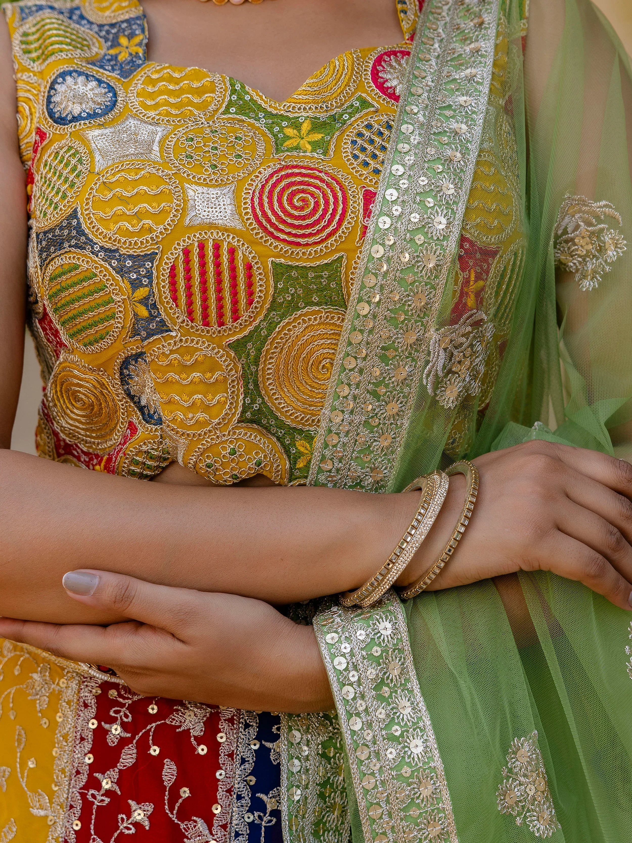 Multi Color Georgette Sequins Sangeet Wear Lehenga Choli for Women