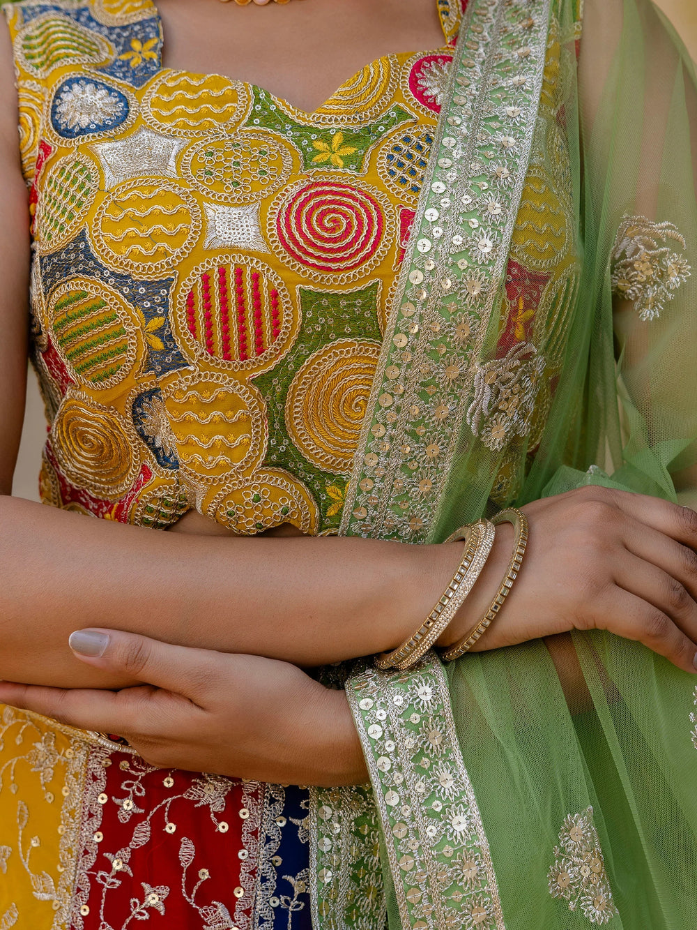 Multi Color Georgette Sequins Sangeet Wear Lehenga Choli for Women