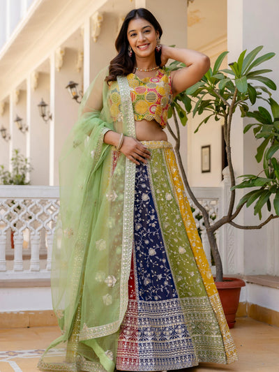 Multi Color Georgette Sequins Sangeet Wear Lehenga Choli for Women