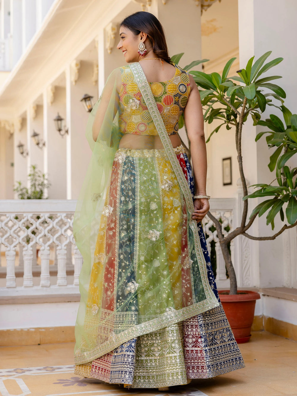 Multi Color Georgette Sequins Sangeet Wear Lehenga Choli for Women