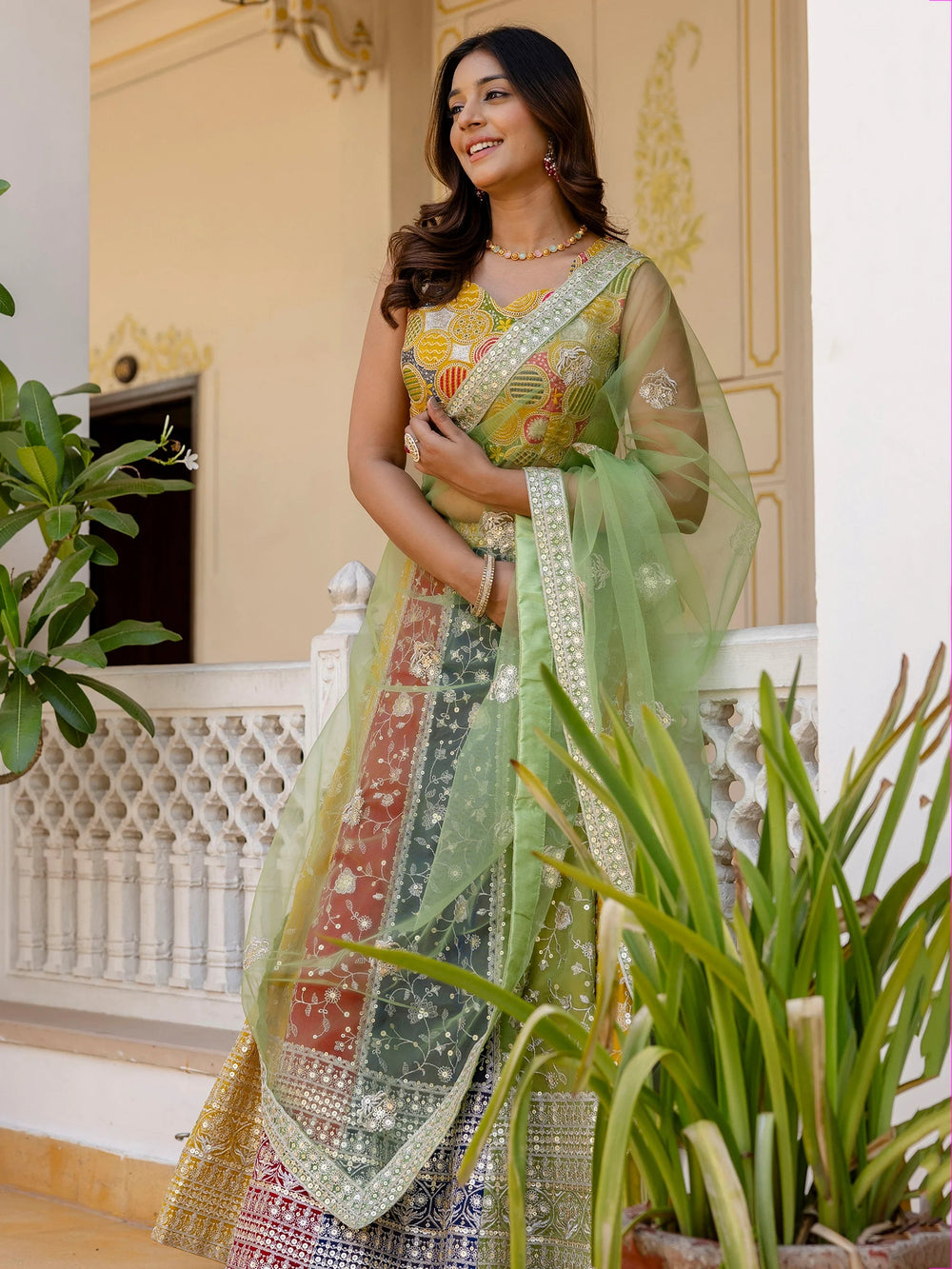 Multi Color Georgette Sequins Sangeet Wear Lehenga Choli for Women