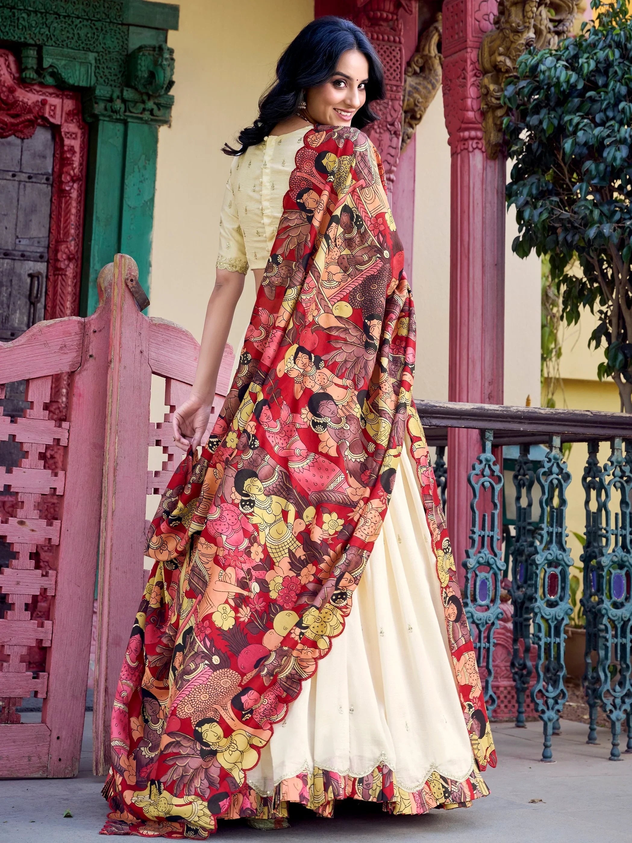 Vichitra silk embroidered lehenga choli with sequins work and dupatta for festival wear