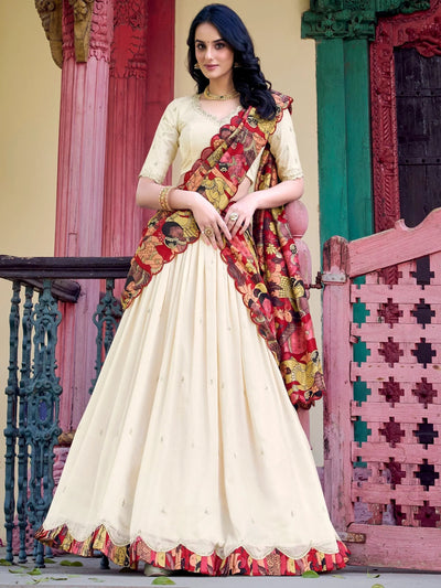 Vichitra silk embroidered lehenga choli with sequins work and dupatta for festival wear