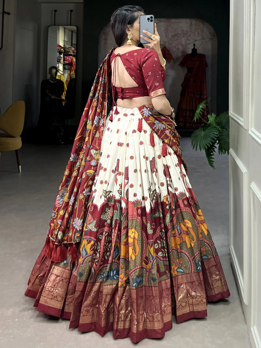 Off-White Kalamkari Printed Function Wear Lehenga Choli