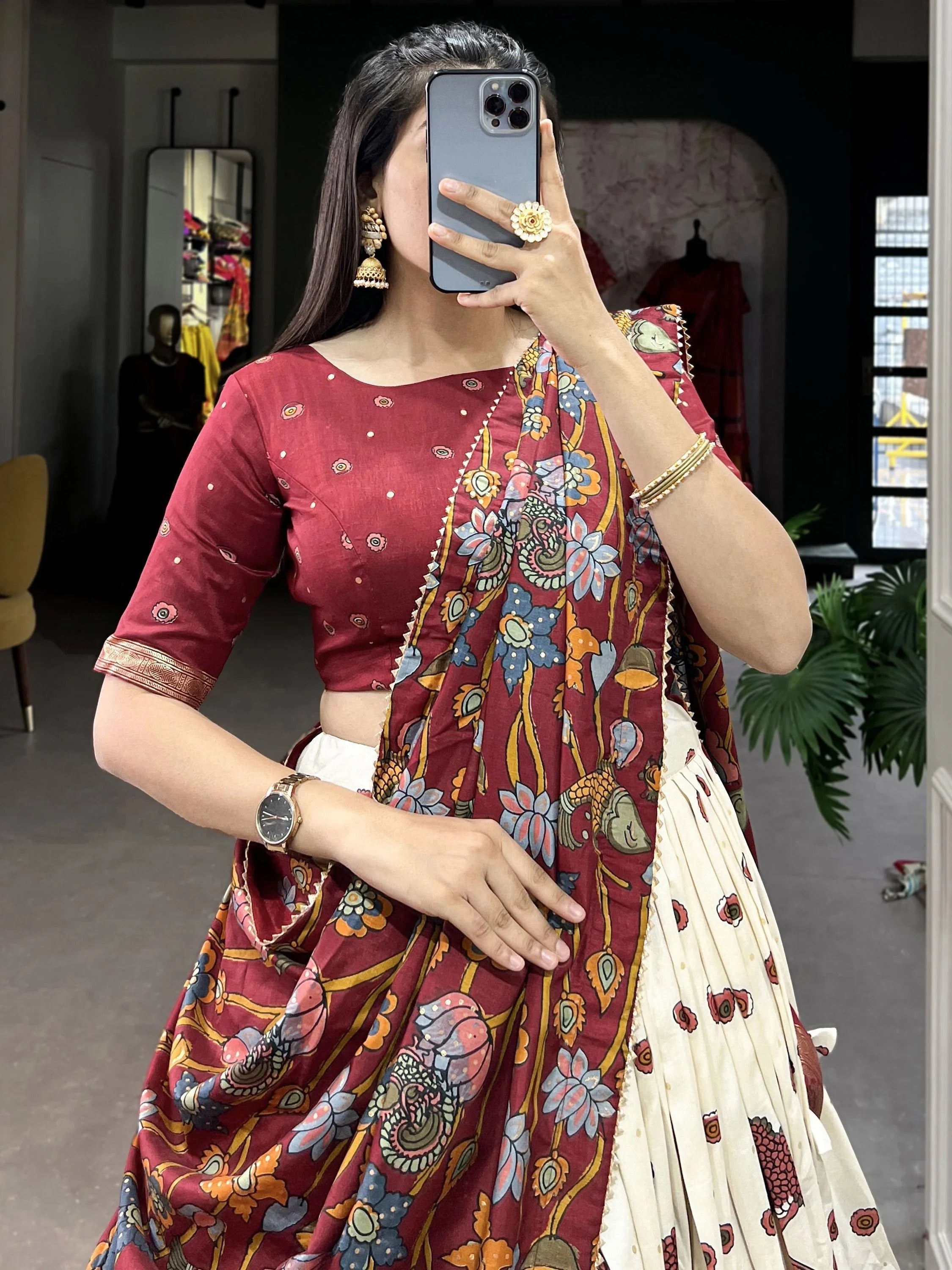 Off-White Kalamkari Printed Function Wear Lehenga Choli