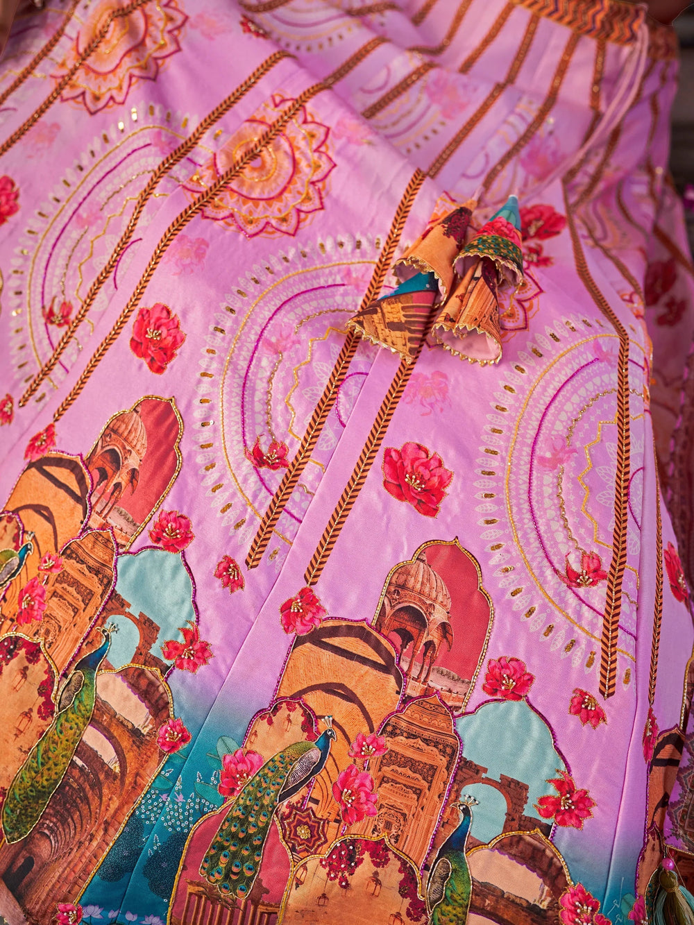 Pink Printed Art Silk Wedding Lehenga Choli With Dupatta for Women