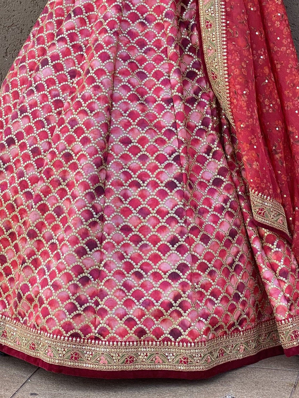 Art silk lehenga choli with sequins work and thread embroidery for wedding engagement
