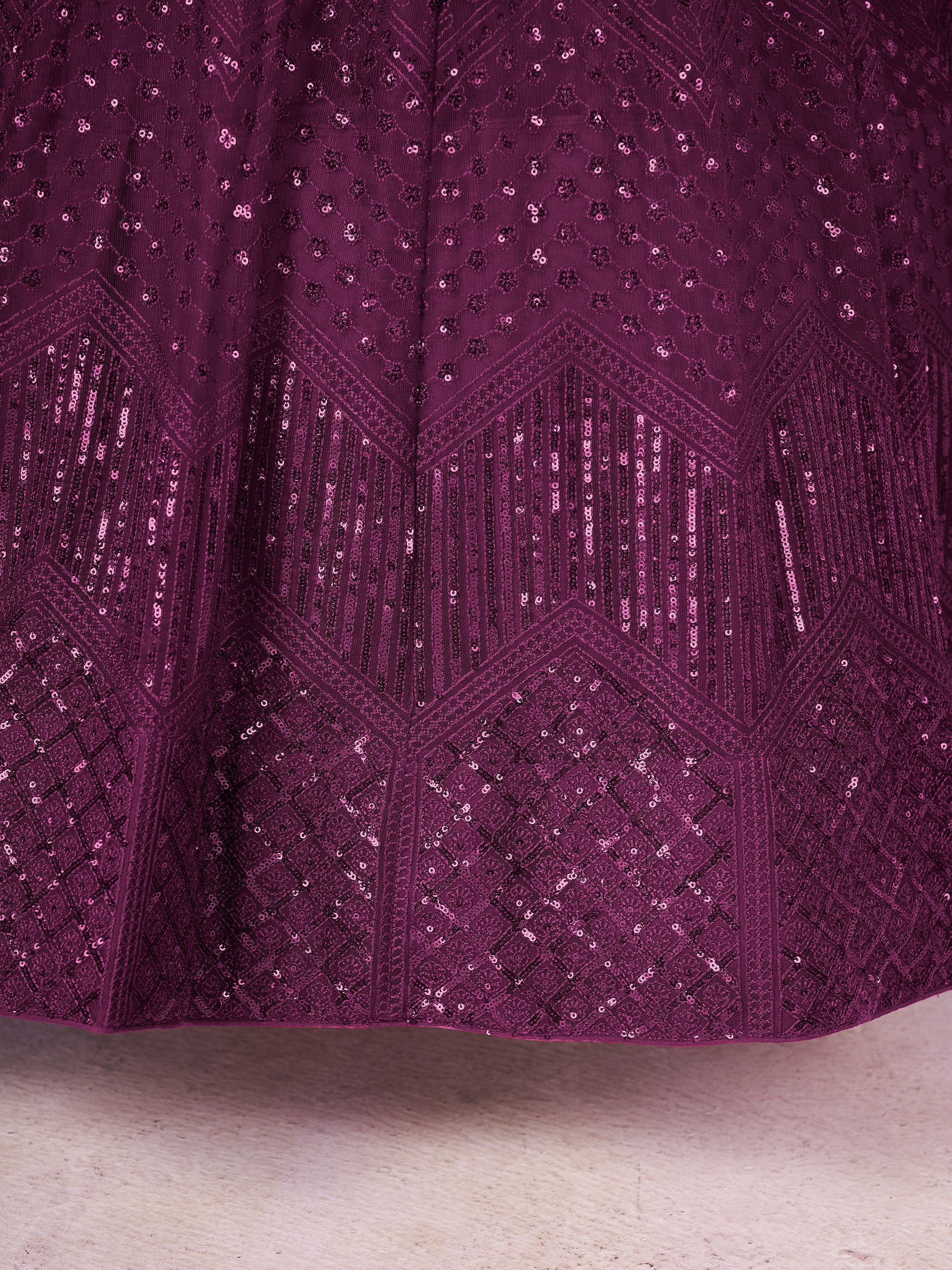 Purple Flawless Thread Embroidered Net Reception Lehenga Choli Indian Ethnic Wear