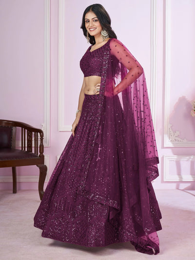 Purple Flawless Thread Embroidered Net Reception Lehenga Choli Indian Ethnic Wear