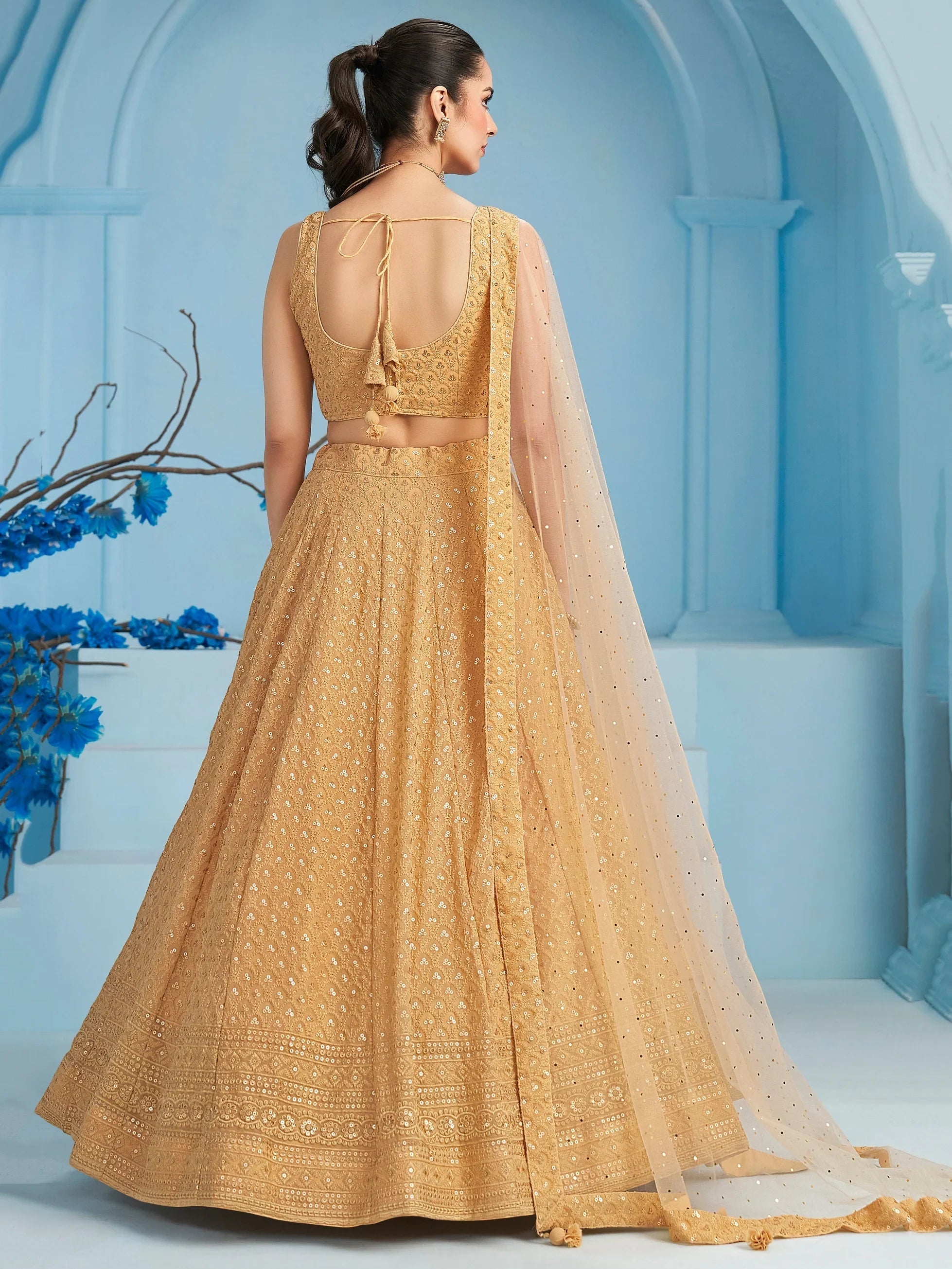 Sequins georgette lehenga choli with thread embroidery for wedding and sangeet occasions