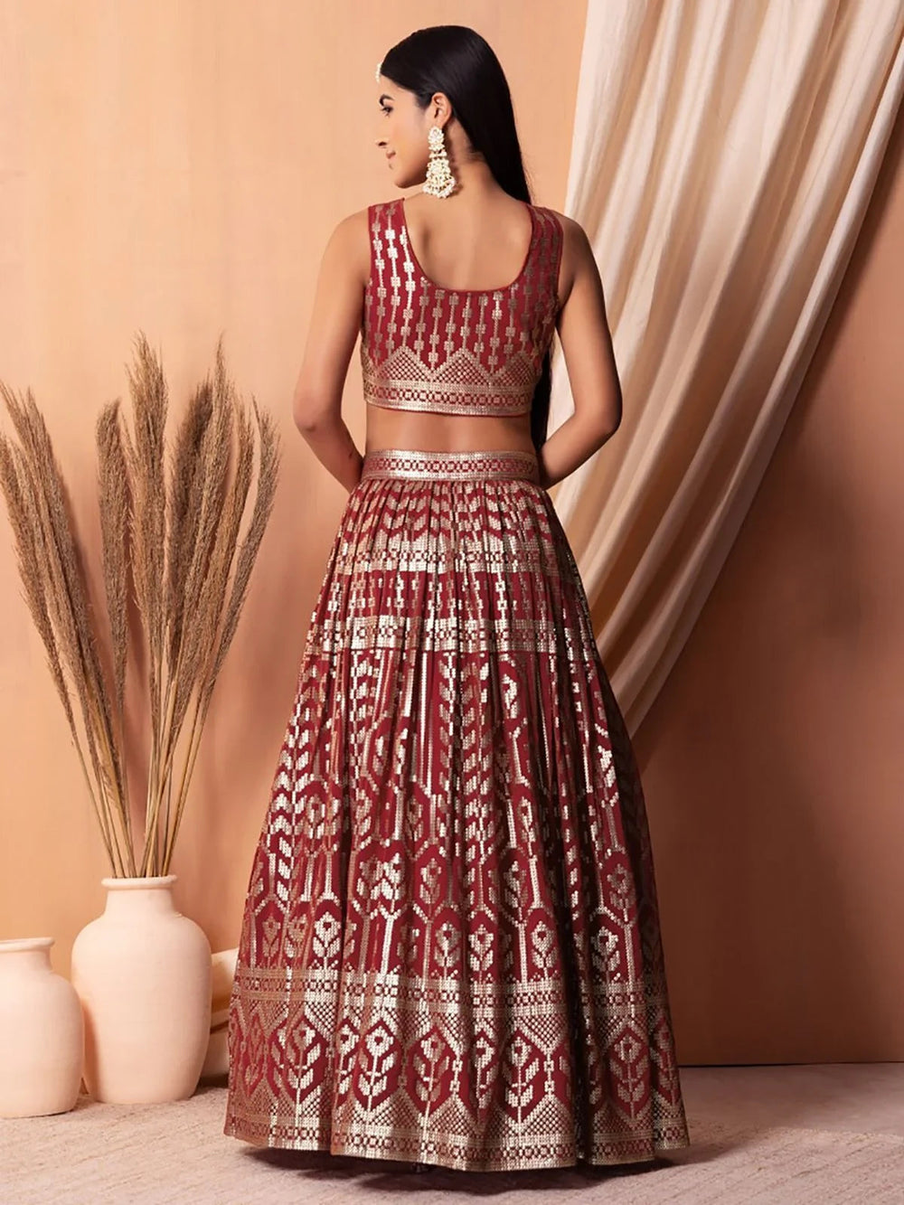 Maroon Sequins Georgette Wedding Lehenga Choli for Ladies