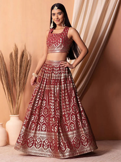Maroon Sequins Georgette Wedding Lehenga Choli for Ladies
