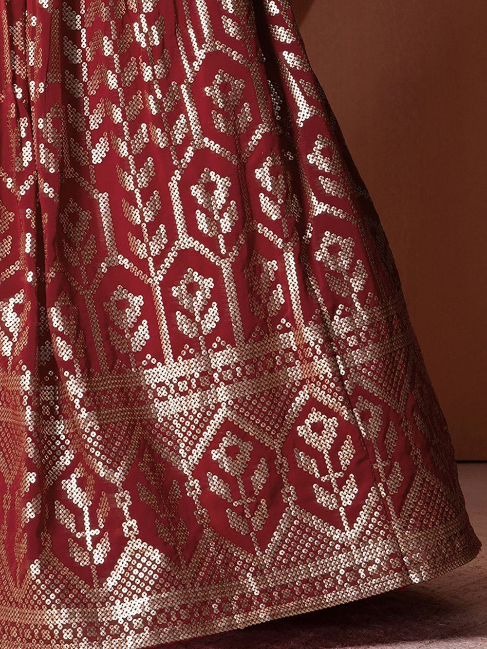 Maroon Sequins Georgette Wedding Lehenga Choli for Ladies