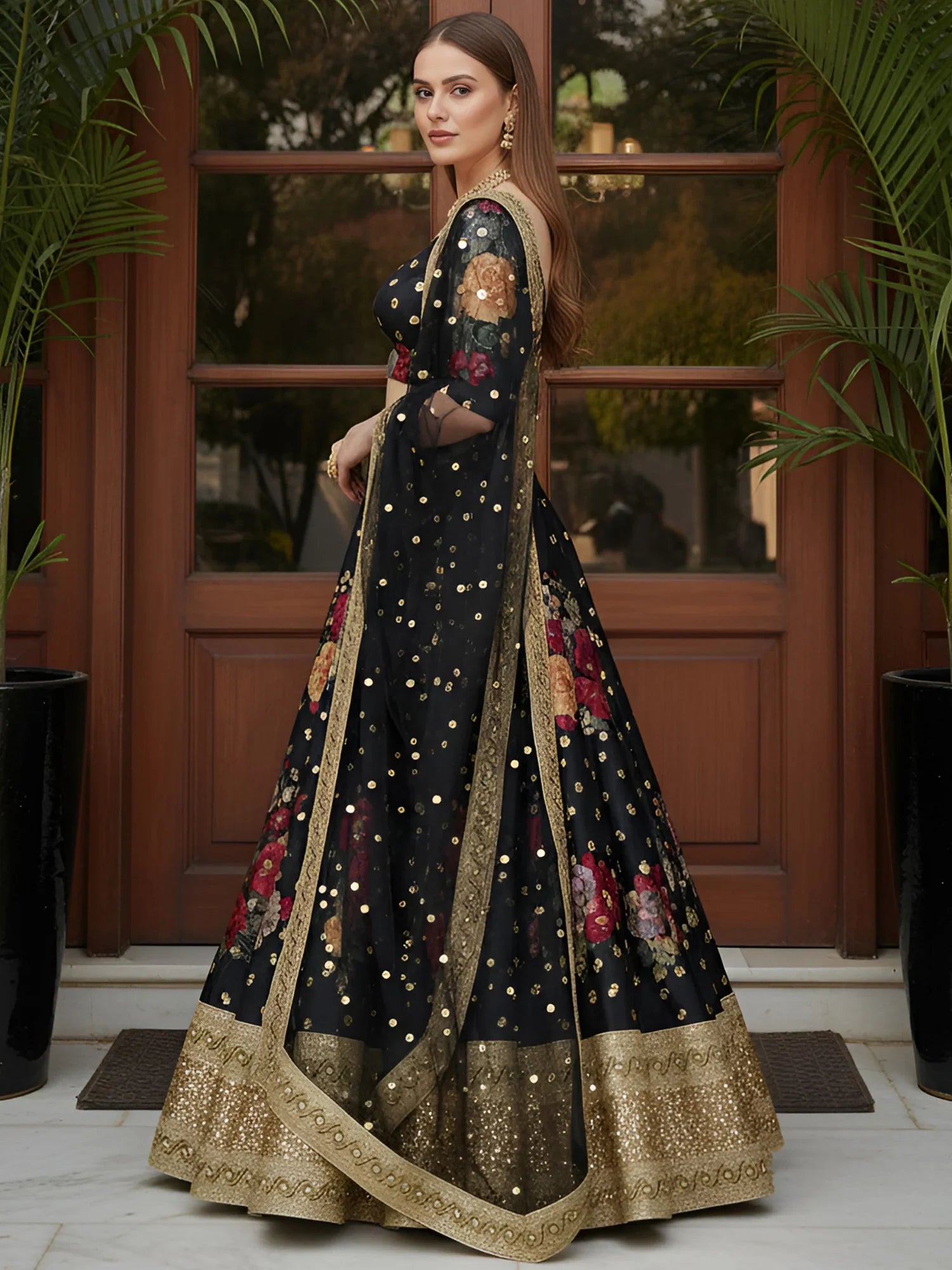 digital printed silk lehenga choli with dupatta for wedding and engagement wear