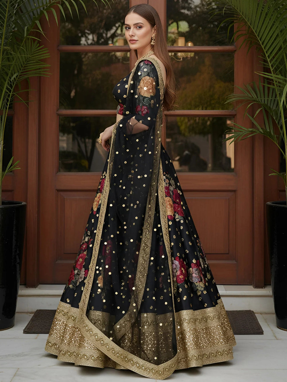 digital printed silk lehenga choli with dupatta for wedding and engagement wear
