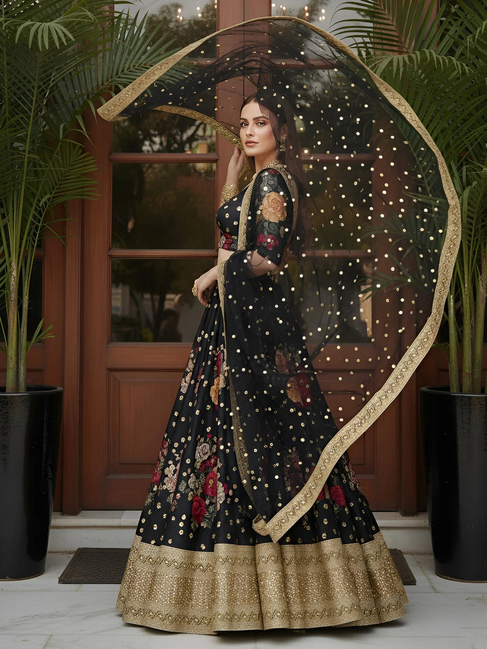 digital printed silk lehenga choli with dupatta for wedding and engagement wear