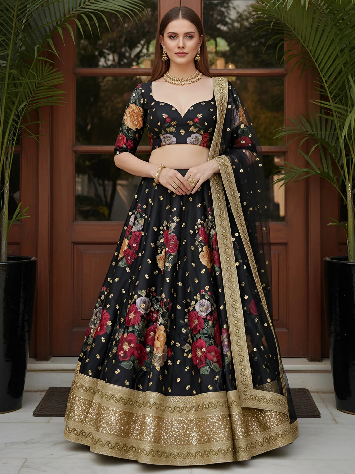 digital printed silk lehenga choli with dupatta for wedding and engagement wear