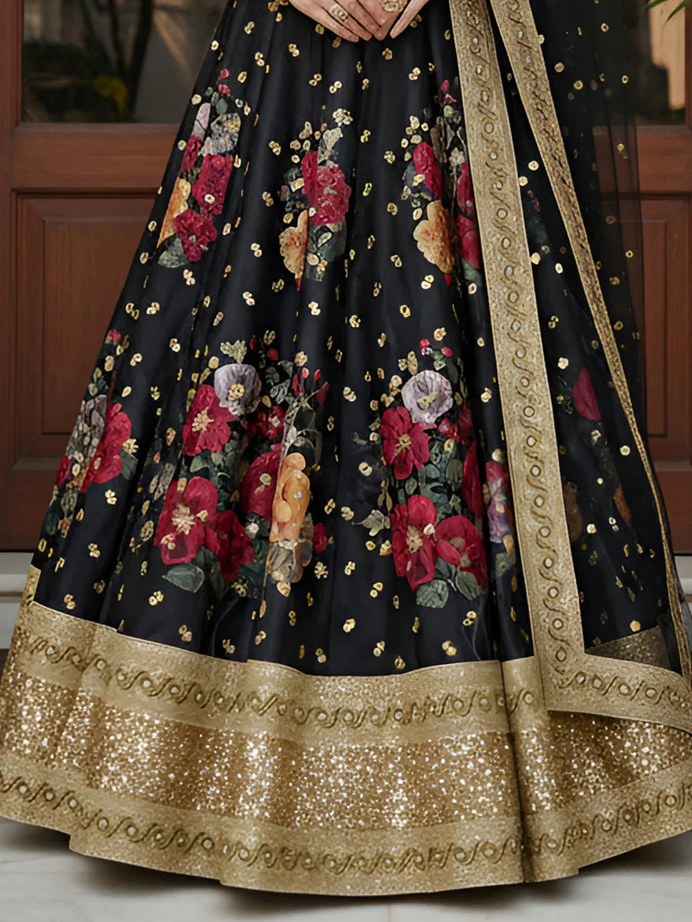 digital printed silk lehenga choli with dupatta for wedding and engagement wear