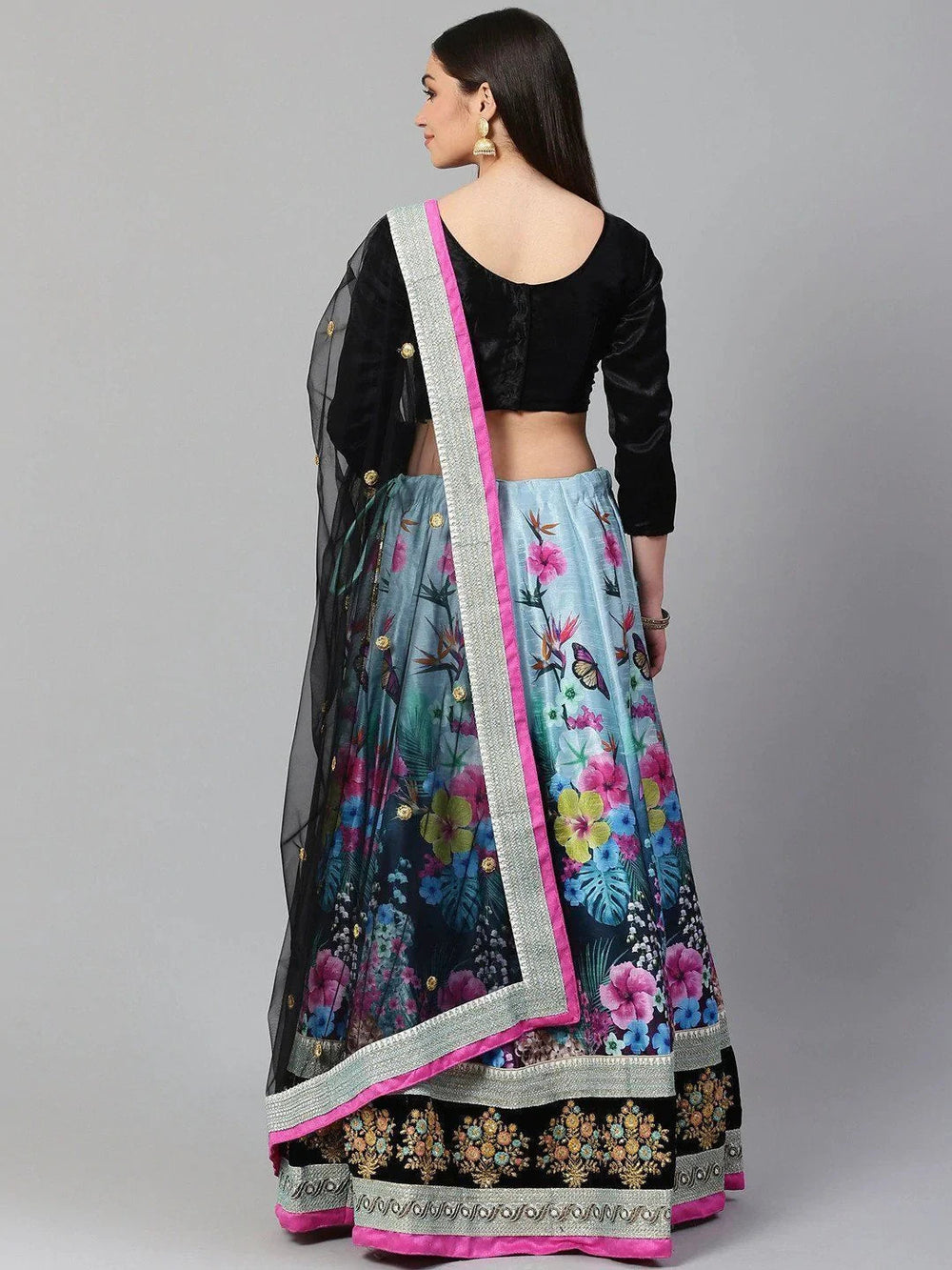 Blue & Black Solid Festival Wear Lehenga Choli with Dupatta for Women