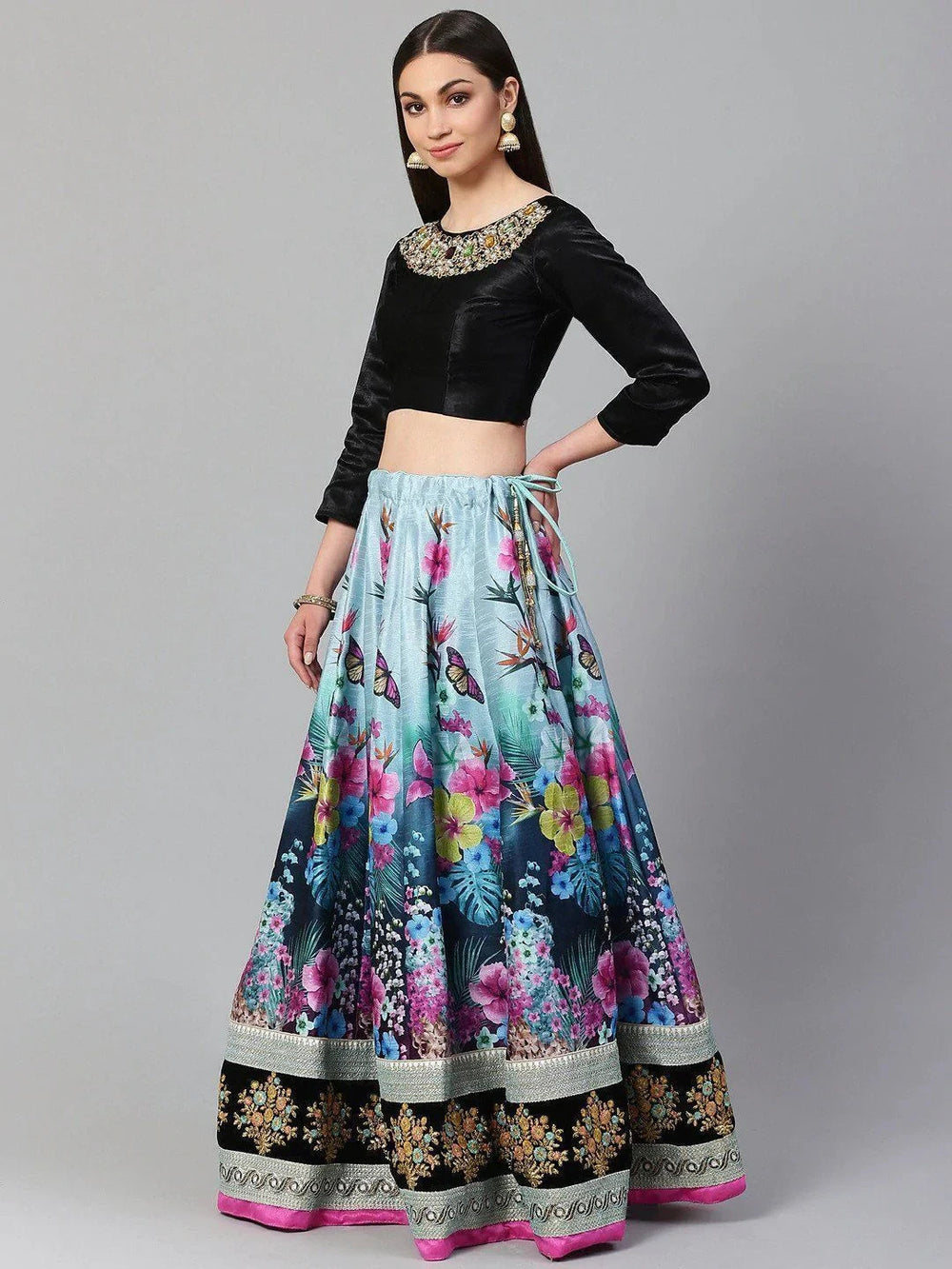 Blue & Black Solid Festival Wear Lehenga Choli with Dupatta for Women