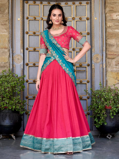 Blush Pink Vichitra Silk Zari Weaving Border Half Saree Lehenga