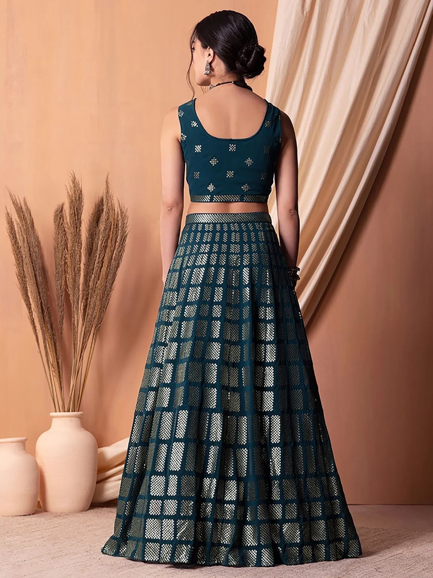 Captivating Teal Blue Sequins Georgette Party Lehenga Choli for Women