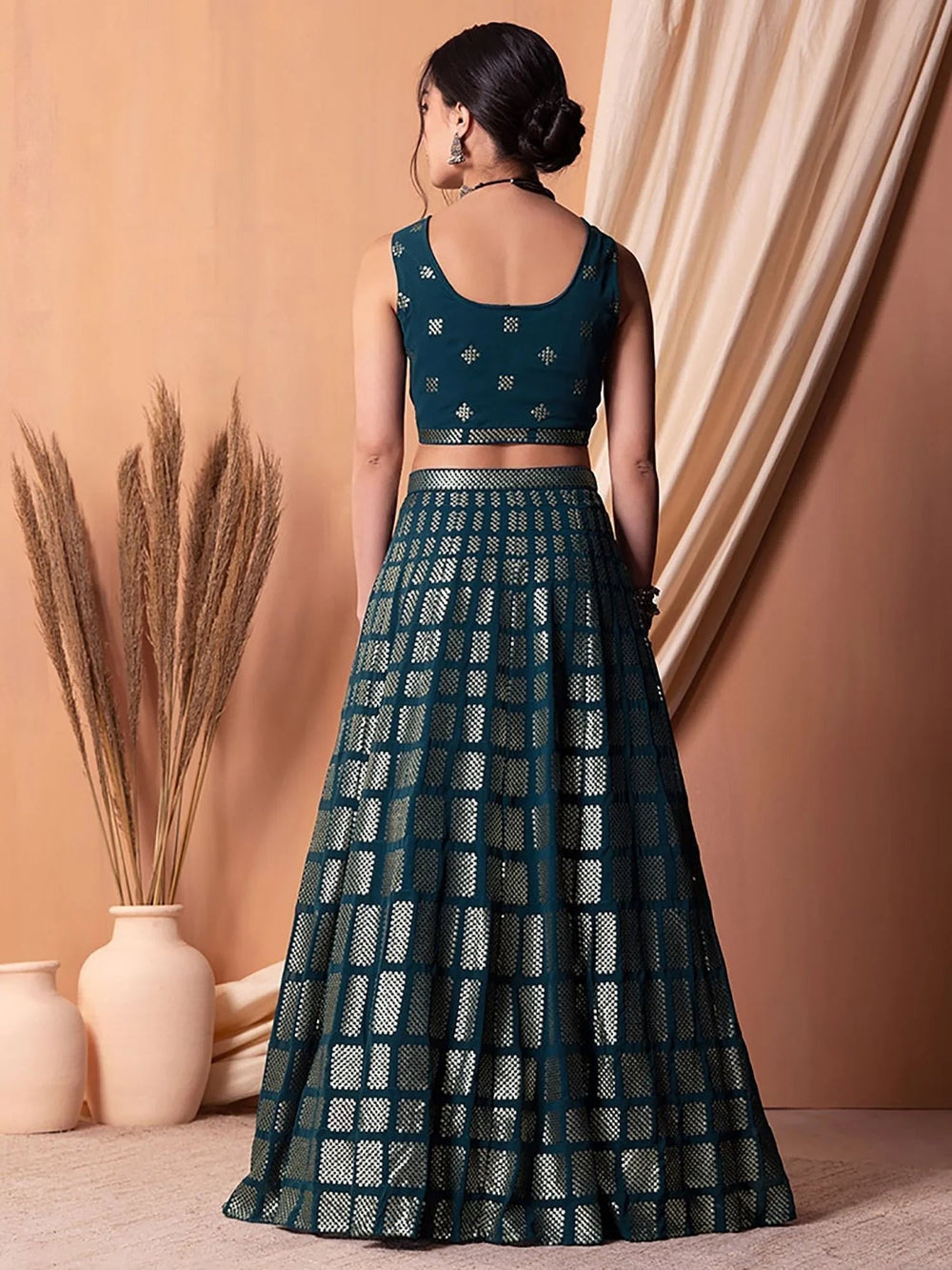 Captivating Teal Blue Sequins Georgette Party Lehenga Choli for Women