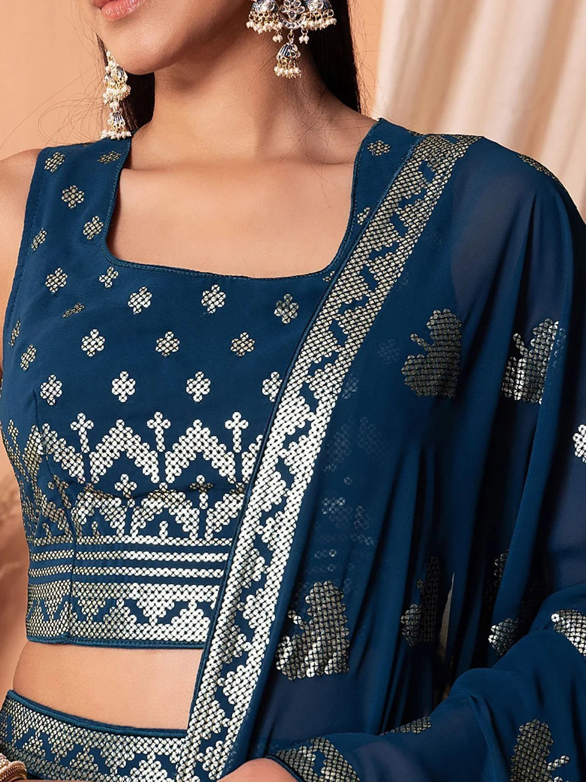 Blue Sequins Georgette Sangeet Lehenga Choli for Women