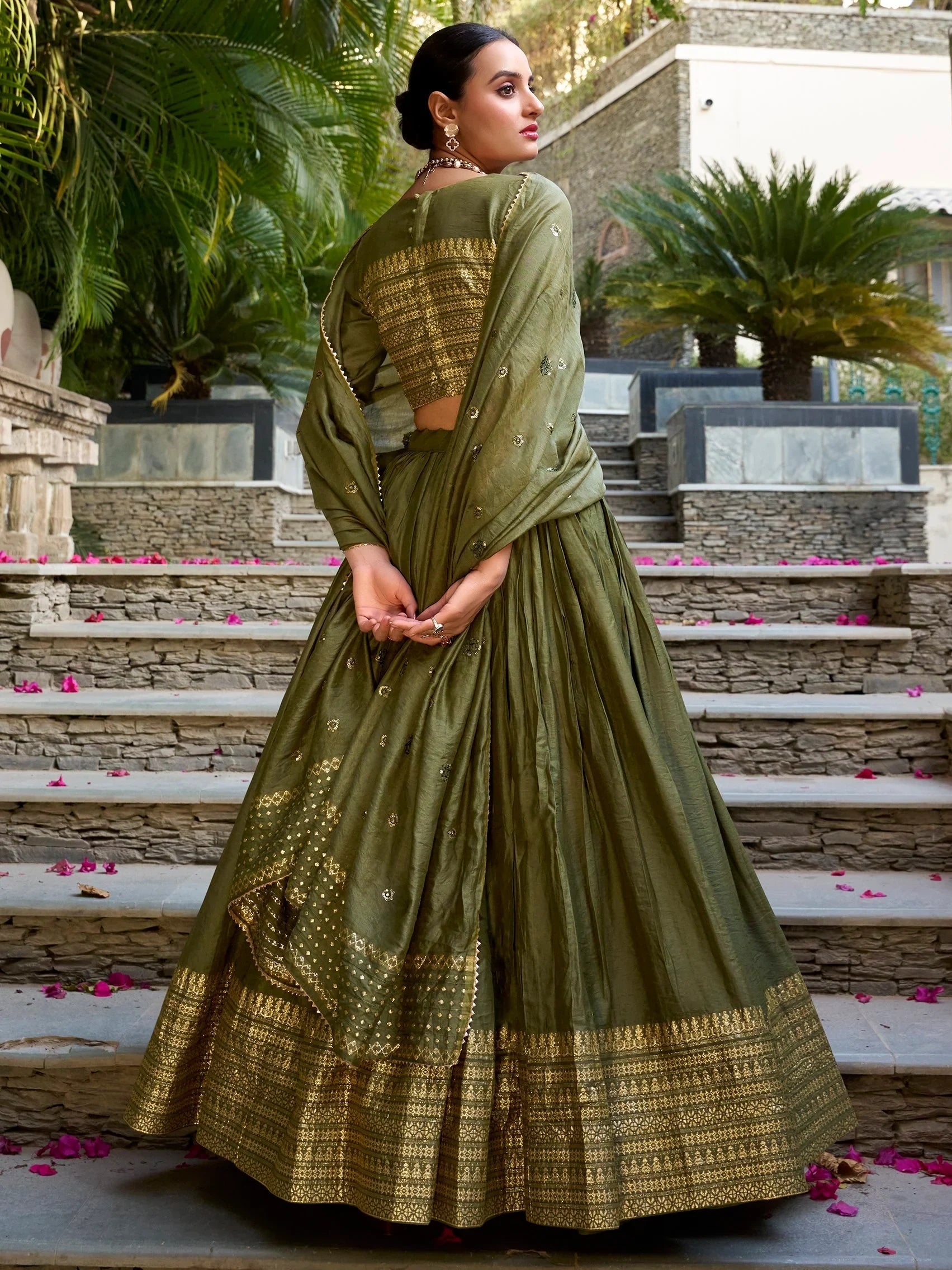 Chanderi silk zari weaving lehenga choli set for wedding and festival occasions