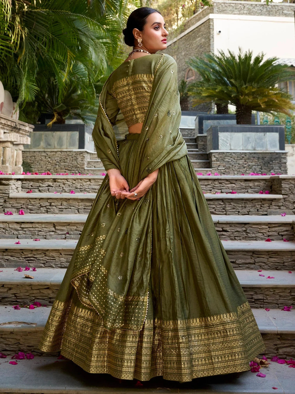Chanderi silk zari weaving lehenga choli set for wedding and festival occasions