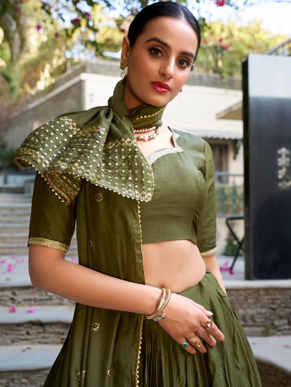 Chanderi silk zari weaving lehenga choli set for wedding and festival occasions