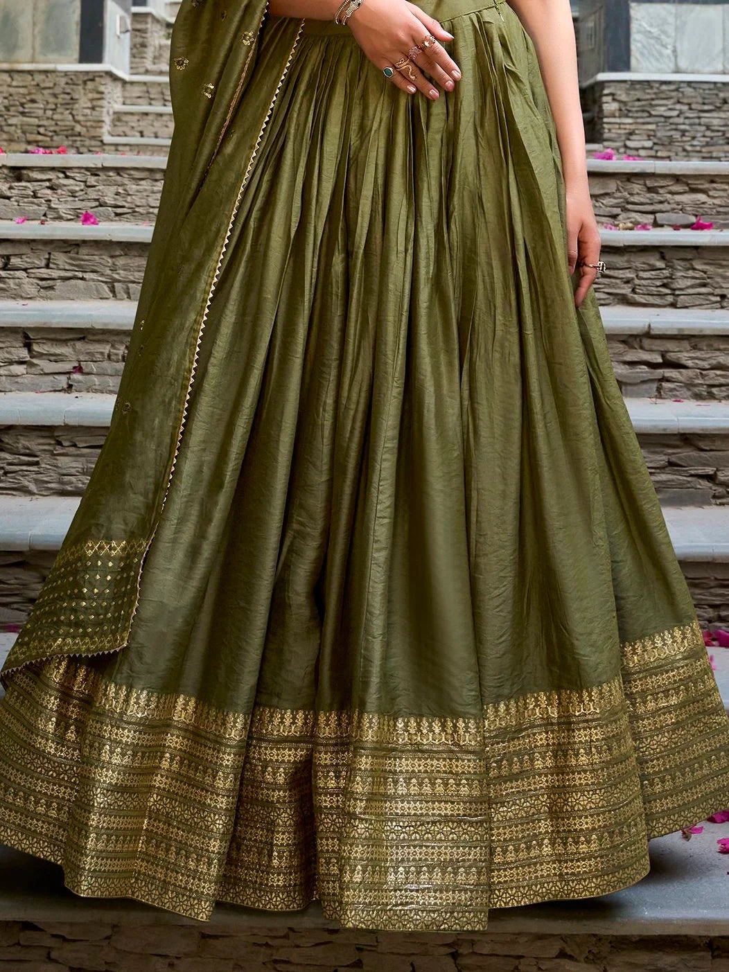 Chanderi silk zari weaving lehenga choli set for wedding and festival occasions