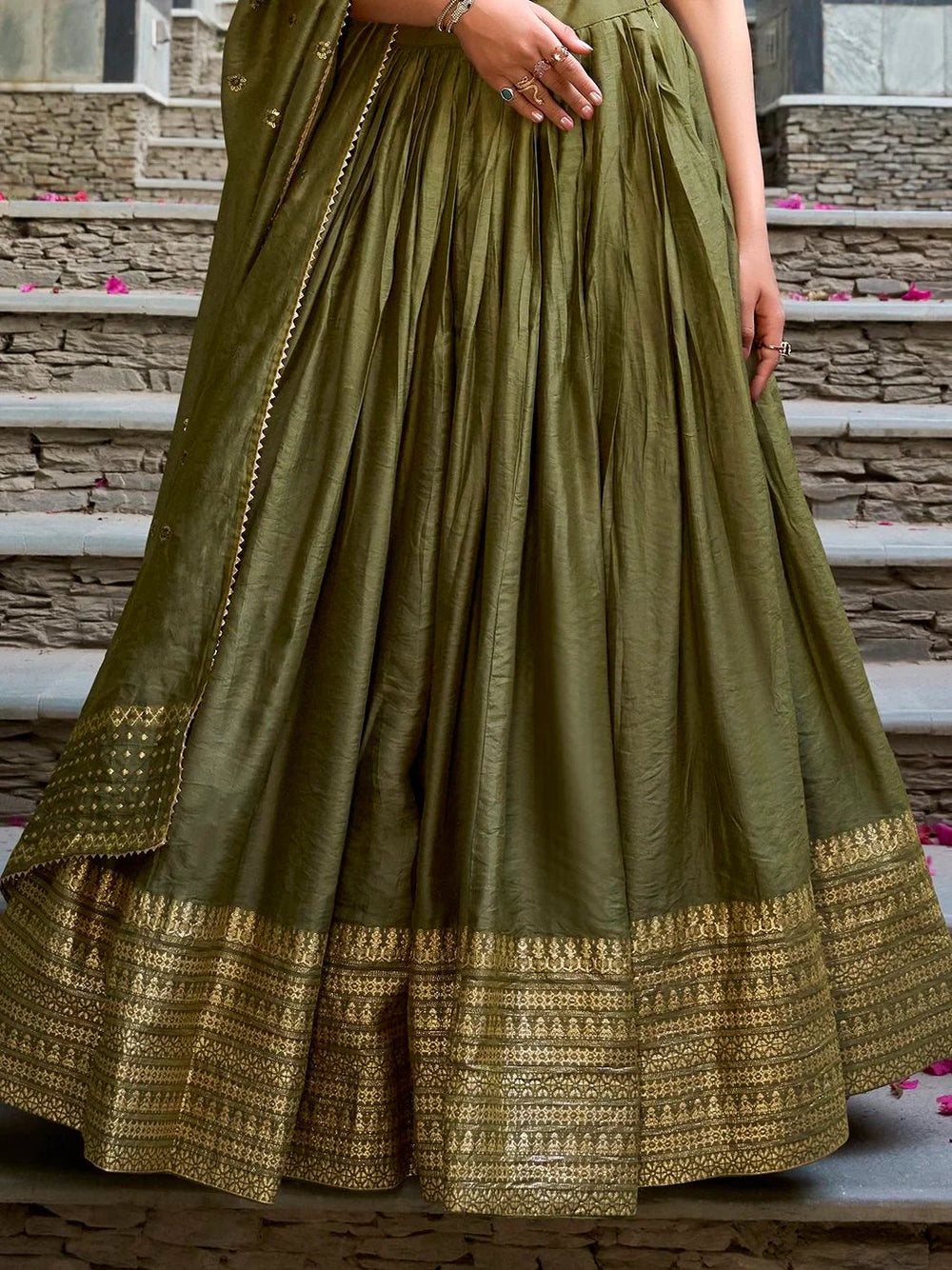 Chanderi silk zari weaving lehenga choli set for wedding and festival occasions