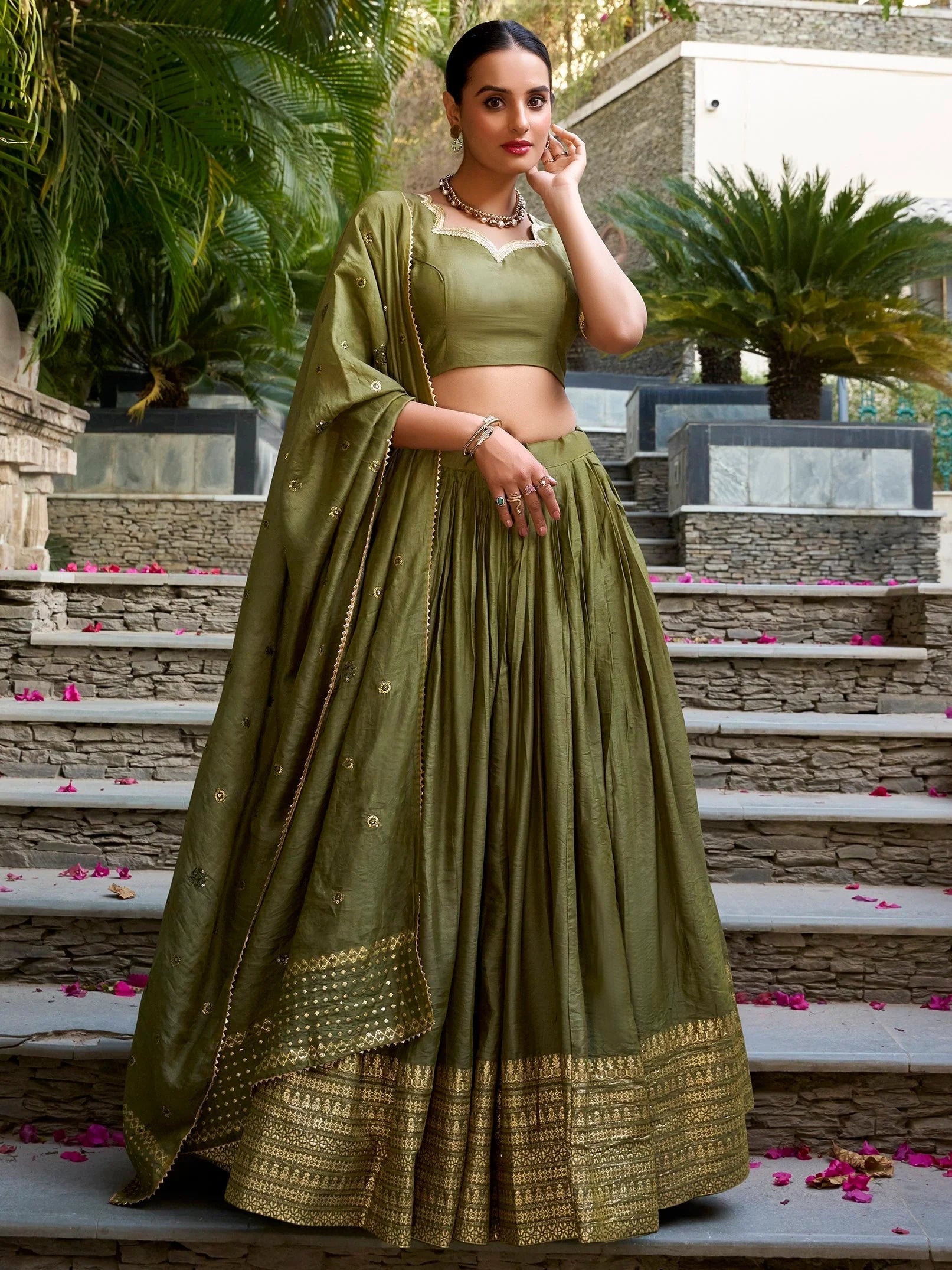 Chanderi silk zari weaving lehenga choli set for wedding and festival occasions