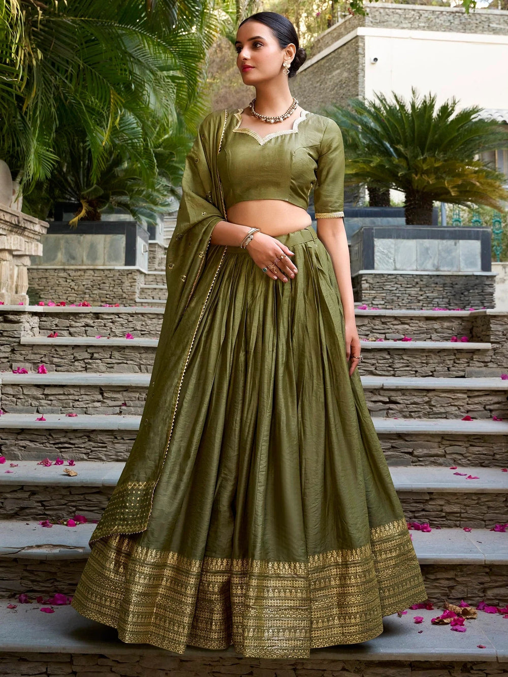 Chanderi silk zari weaving lehenga choli set for wedding and festival occasions