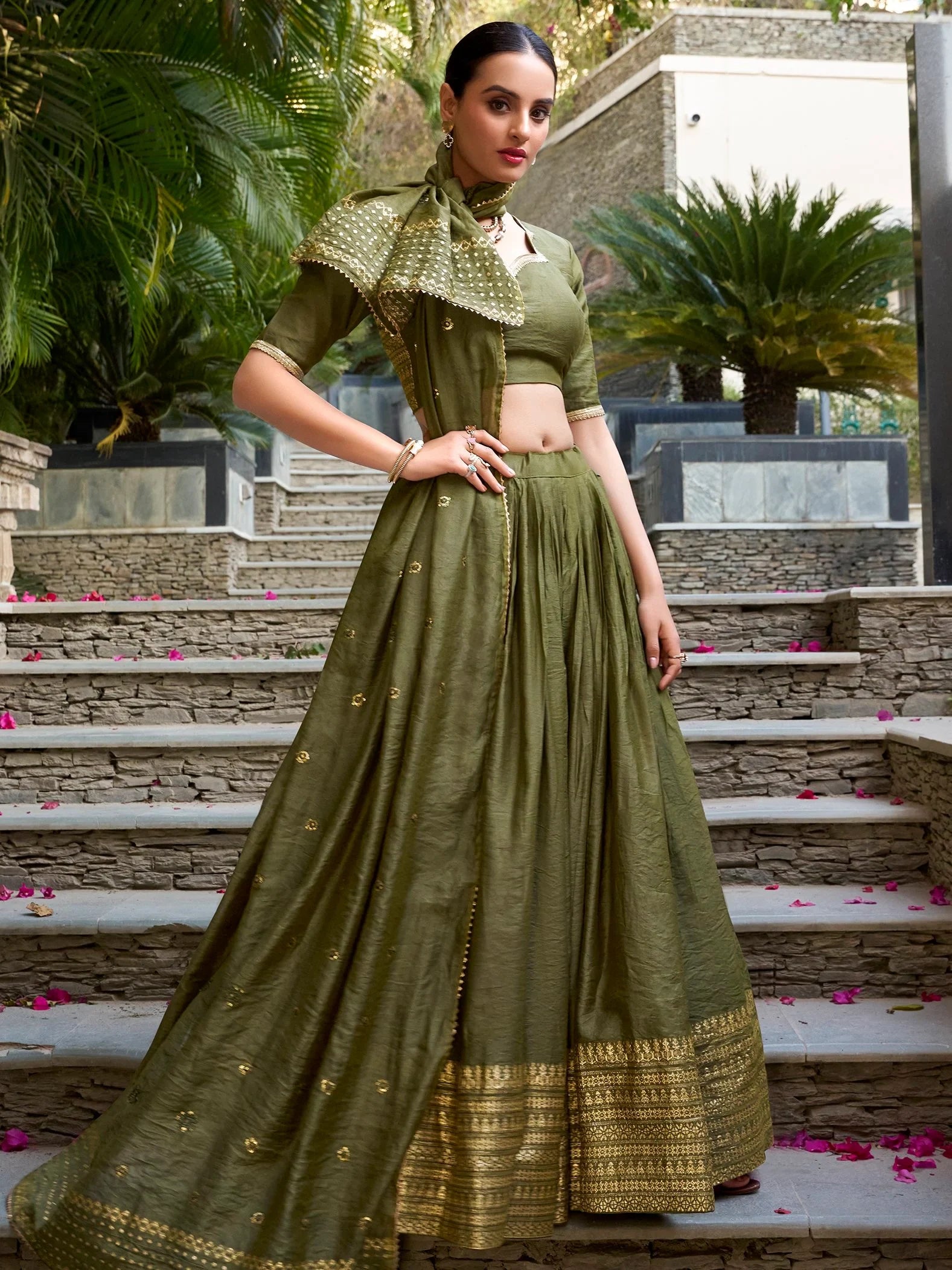 Chanderi silk zari weaving lehenga choli set for wedding and festival occasions