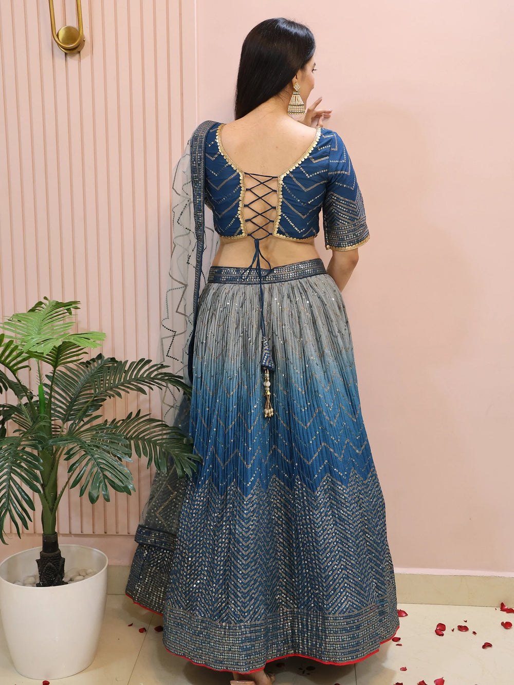 Blue Sensational Sequins Chinon Function Lehenga Choli for Ladies