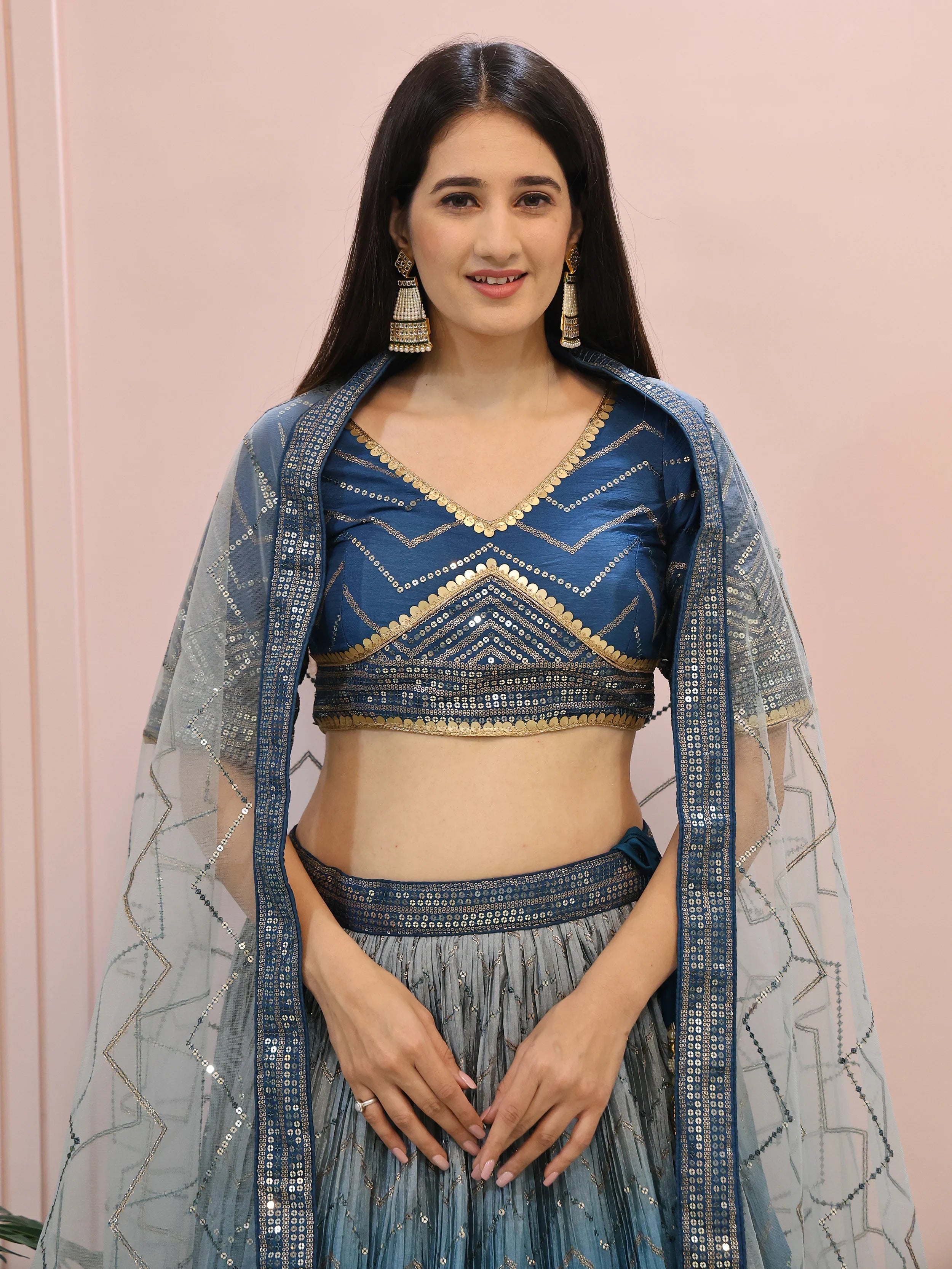 Blue Sensational Sequins Chinon Function Lehenga Choli for Ladies