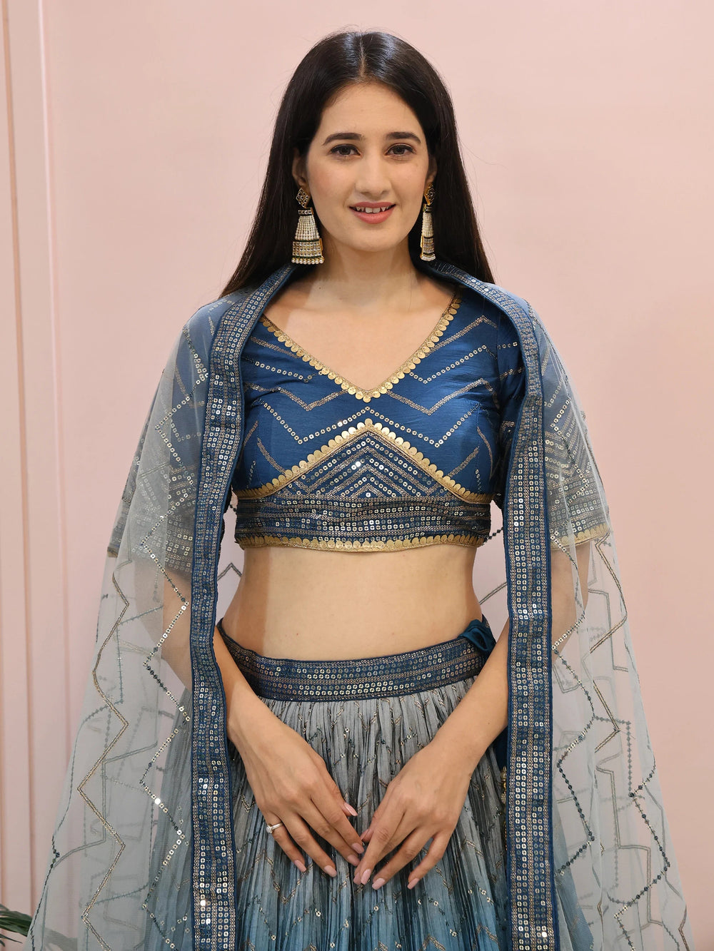 Blue Sensational Sequins Chinon Function Lehenga Choli for Ladies